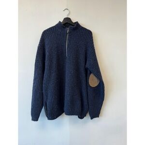 Vintage REI Sweater Mens Medium Tall Blue Quarter Zip Rib Knit Elbow Patches 80s
